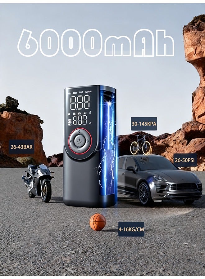 FEROOD Digital Car Tyre Inflator Air Compressor, 19mm Cylinder Portable Electric Tire Inflator With 6000mAh Battery Power Bank/LCD Dual Screen/LED Light/Auto Stop/Preset Tyre Pressure, 150 PSI Fast Inflation Cordless Air Pump for Car Motorcycle Bicycle Ball Air Mattress Other Inflatables - Image 2