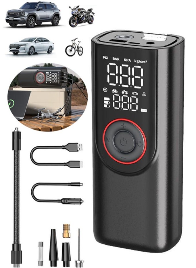 FEROOD Digital Car Tyre Inflator Air Compressor, 19mm Cylinder Portable Electric Tire Inflator With 6000mAh Battery Power Bank/LCD Dual Screen/LED Light/Auto Stop/Preset Tyre Pressure, 150 PSI Fast Inflation Cordless Air Pump for Car Motorcycle Bicycle Ball Air Mattress Other Inflatables - Image 1