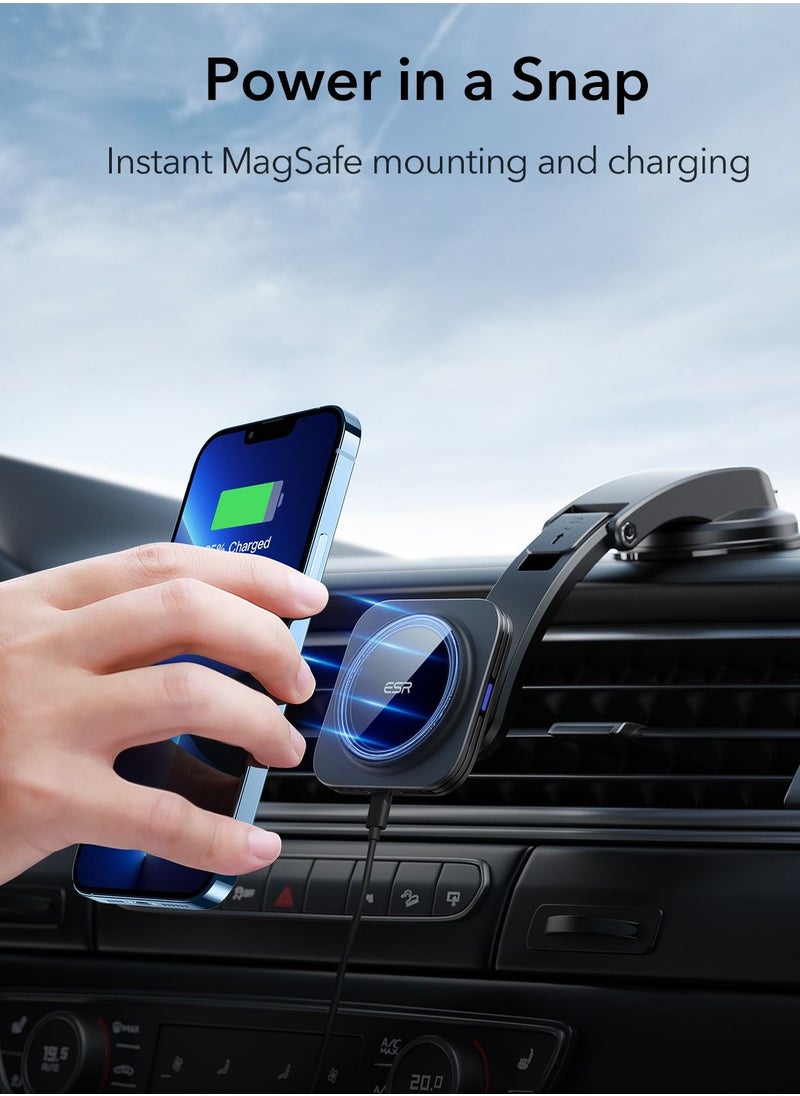 ESR - ESR HaloLock Dashboard Magnetic Wireless Car Charger, Fast Charging, Compatible with MagSafe Car Charger, Mount Compatible with Caseless iPhone 14/13/12 Series and Magnetic Cases, Black - Image 1