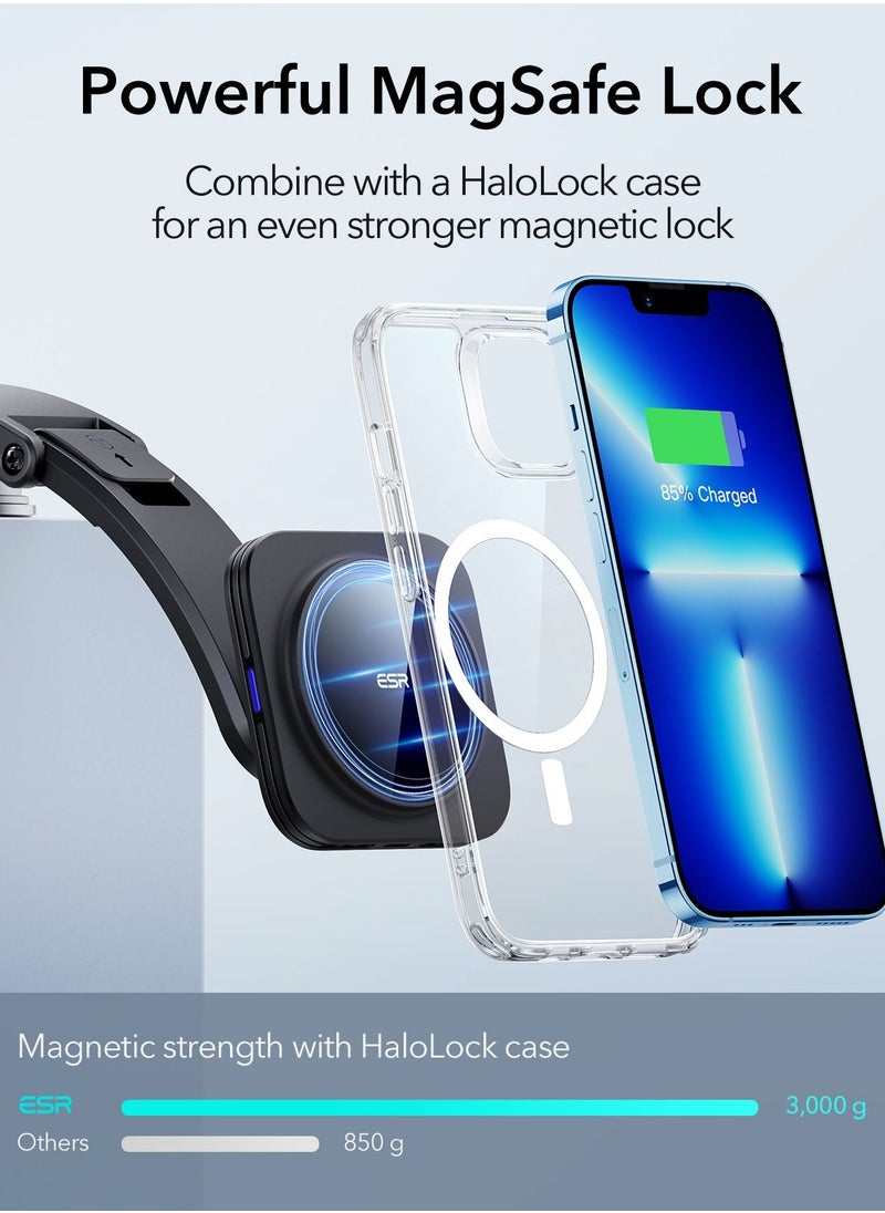 ESR - ESR HaloLock Dashboard Magnetic Wireless Car Charger, Fast Charging, Compatible with MagSafe Car Charger, Mount Compatible with Caseless iPhone 14/13/12 Series and Magnetic Cases, Black - Image 1