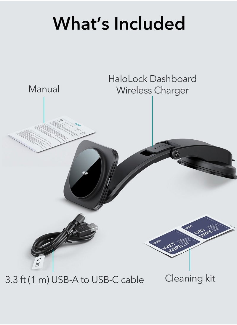 ESR - ESR HaloLock Dashboard Magnetic Wireless Car Charger, Fast Charging, Compatible with MagSafe Car Charger, Mount Compatible with Caseless iPhone 14/13/12 Series and Magnetic Cases, Black - Image 1