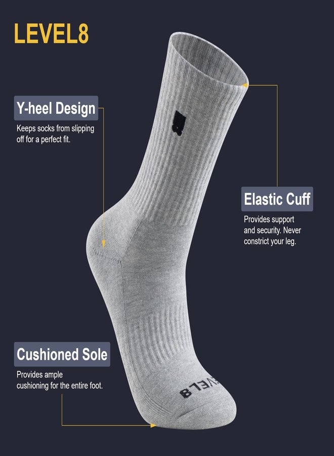 LEVEL8 Men’s Recycled Polyester Dress Socks, Moisture Wicking Athletic Crew Work Socks, Comfy Arch Support, Mid Calf with Classic Plain Colors, 6 Pairs Grey Size 6-9 - Image 4