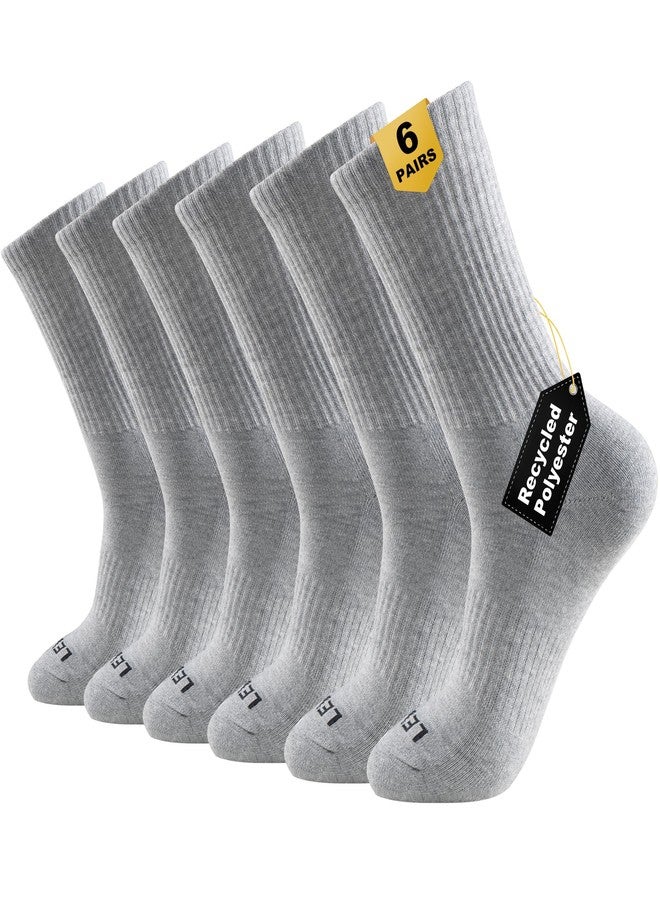LEVEL8 Men’s Recycled Polyester Dress Socks, Moisture Wicking Athletic Crew Work Socks, Comfy Arch Support, Mid Calf with Classic Plain Colors, 6 Pairs Grey Size 6-9 - Image 1