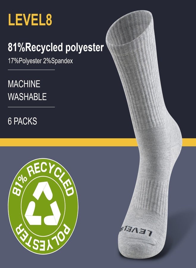 LEVEL8 Men’s Recycled Polyester Dress Socks, Moisture Wicking Athletic Crew Work Socks, Comfy Arch Support, Mid Calf with Classic Plain Colors, 6 Pairs Grey Size 6-9 - Image 3