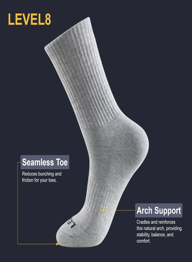 LEVEL8 Men’s Recycled Polyester Dress Socks, Moisture Wicking Athletic Crew Work Socks, Comfy Arch Support, Mid Calf with Classic Plain Colors, 6 Pairs Grey Size 6-9 - Image 5