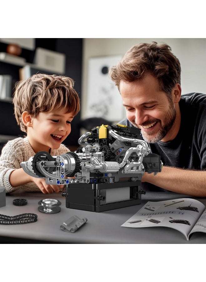 mould king Mould King 10207 V8 Engine Building Blocks Kit with Working Motor - Realistic Engine Model Kit for Adults & Car Enthusiasts, DIY STEM Mechanic Engineering Construction for Kids(761 Pieces)  - Image 5