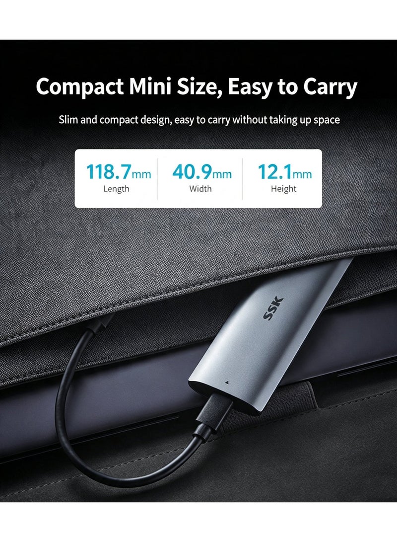 SSK Aluminum M.2 NVMe SATA SSD Enclosure, Tool-Free USB 3.2 Gen 2 10Gbps NVMe PCI-E 6Gbps SATA External Adapter for M-Key / B+M Key SSD 2242 2260 2280 - Image 4