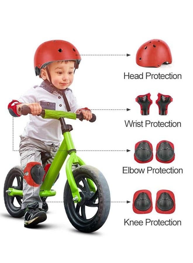 Hanayo 7 Pcs Kids Protective Gear Set Kids Helmet Pad Set Adjustable Kids Bike Helmet Toddler Helmets for Girls Boys Safety Protection Gear for Outdoor Sports(Red) - Image 3