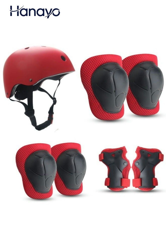 Hanayo 7 Pcs Kids Protective Gear Set Kids Helmet Pad Set Adjustable Kids Bike Helmet Toddler Helmets for Girls Boys Safety Protection Gear for Outdoor Sports(Red) - Image 1