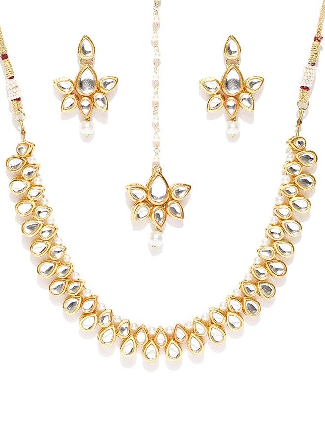 karatcart White Gold-Plated Metal Handcrafted Kundan Stone-Studded Choker Jewellery Set for Women - Image 1