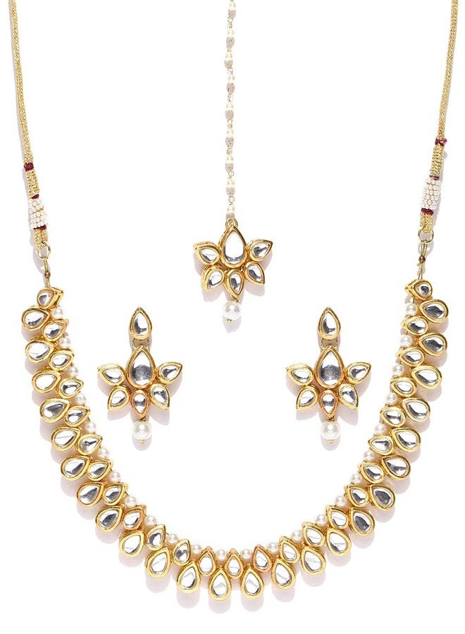 karatcart White Gold-Plated Metal Handcrafted Kundan Stone-Studded Choker Jewellery Set for Women - Image 3