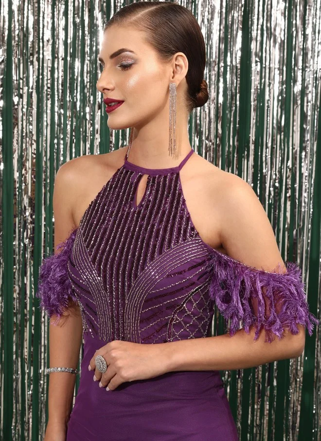 STREET 9 Embellished Purple Bodycon Maxi Dress for Women