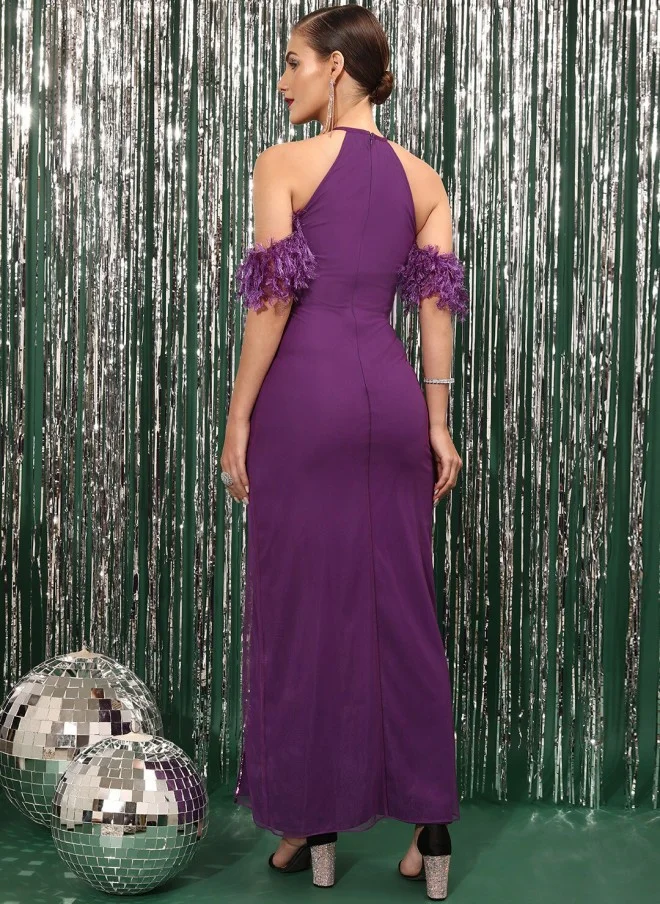 STREET 9 Embellished Purple Bodycon Maxi Dress for Women