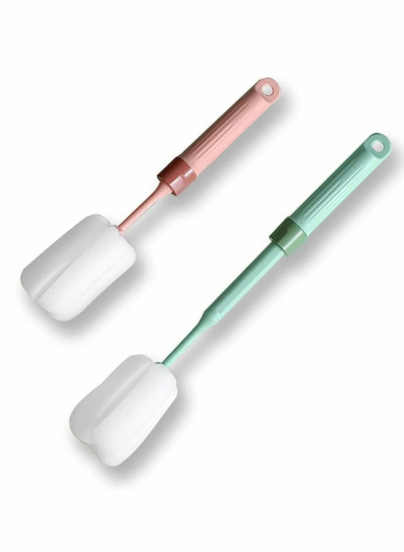 NIBEMINENT 2Pack Bottle Brush, Dishwashing Foam Sponge Adjustable Length from 10 to 13in, Long Handle Cleaning Brushes, for Baby Bottle, Kitchen Clean Glasses, Mugs Cups (Pink and Green） - Image 1