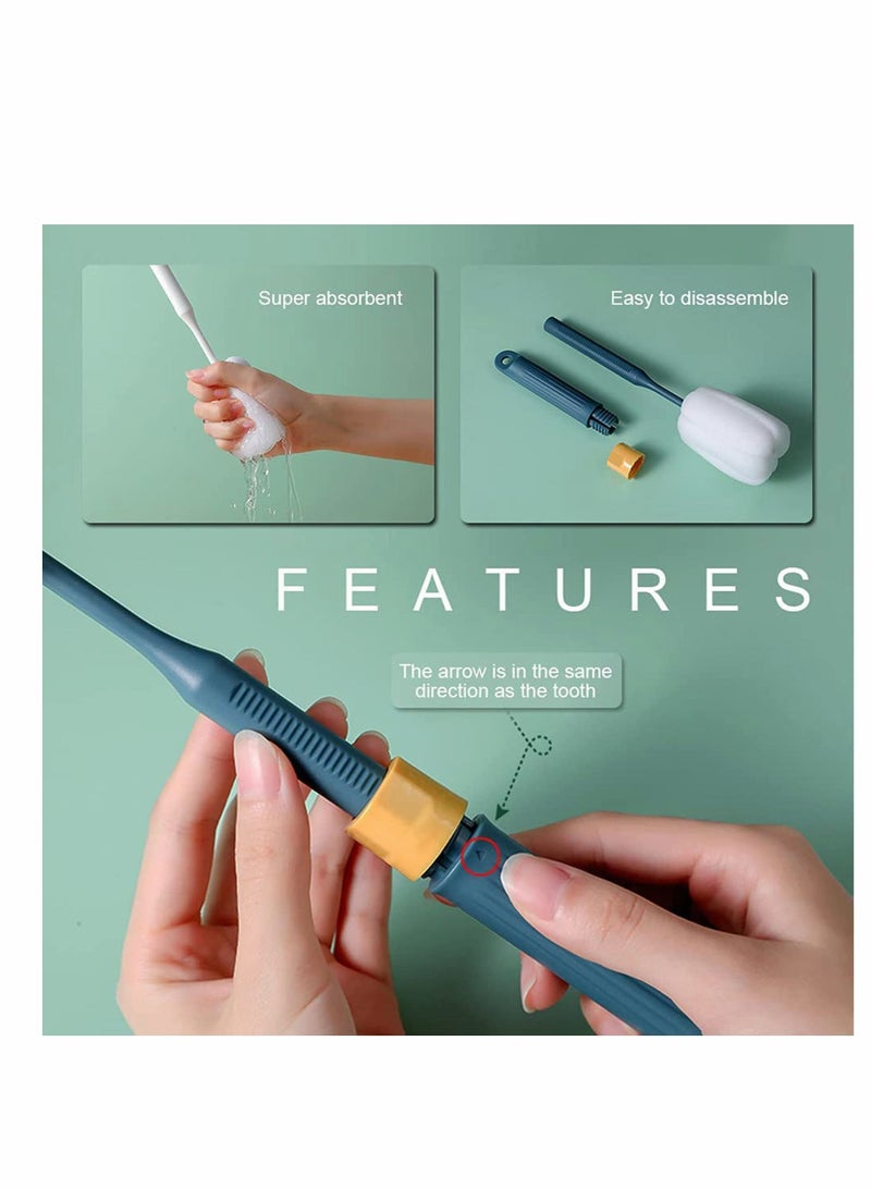 NIBEMINENT 2Pack Bottle Brush, Dishwashing Foam Sponge Adjustable Length from 10 to 13in, Long Handle Cleaning Brushes, for Baby Bottle, Kitchen Clean Glasses, Mugs Cups (Pink and Green） - Image 5