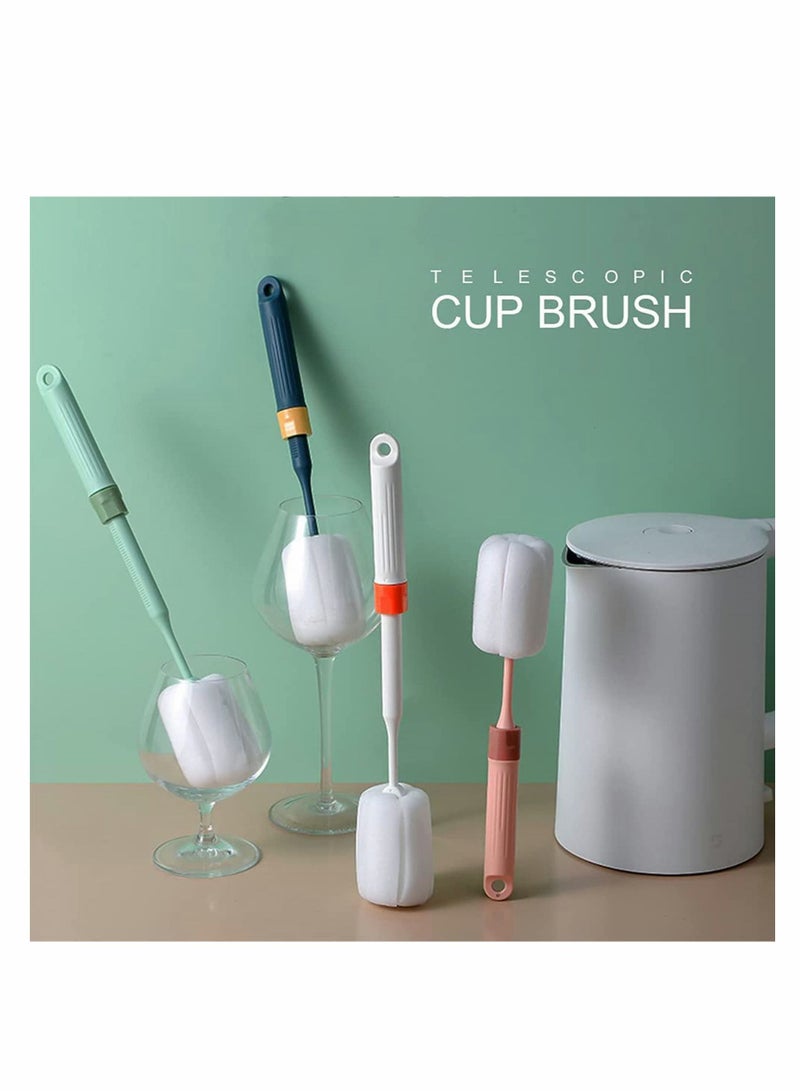 NIBEMINENT 2Pack Bottle Brush, Dishwashing Foam Sponge Adjustable Length from 10 to 13in, Long Handle Cleaning Brushes, for Baby Bottle, Kitchen Clean Glasses, Mugs Cups (Pink and Green） - Image 2