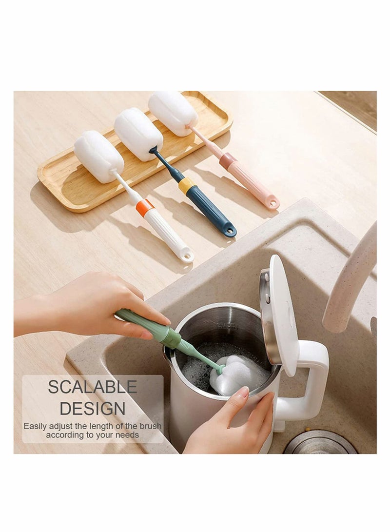 NIBEMINENT 2Pack Bottle Brush, Dishwashing Foam Sponge Adjustable Length from 10 to 13in, Long Handle Cleaning Brushes, for Baby Bottle, Kitchen Clean Glasses, Mugs Cups (Pink and Green） - Image 3