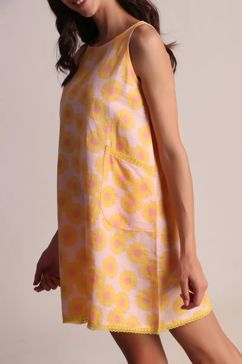 After Dark Twiggy, Linen Cotton Print Dress