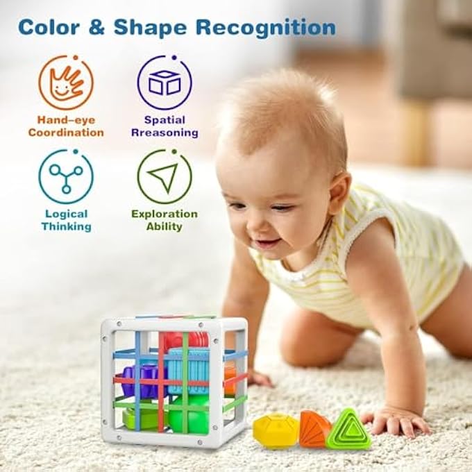 SHAPE SORTER TOY, PLASTIC BABY SHAPE CLASSIFIER WITH SENSORY SHAPE BLOCKS, SHAPE SORTER TOYS COLORFUL CUBE FOR INDOOR, KIDS SENSORY BIN FOR BOY AND GIRL TO USE - Image 3