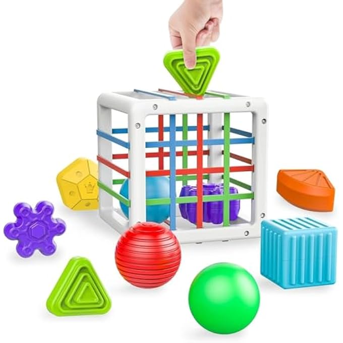 SHAPE SORTER TOY, PLASTIC BABY SHAPE CLASSIFIER WITH SENSORY SHAPE BLOCKS, SHAPE SORTER TOYS COLORFUL CUBE FOR INDOOR, KIDS SENSORY BIN FOR BOY AND GIRL TO USE - Image 1