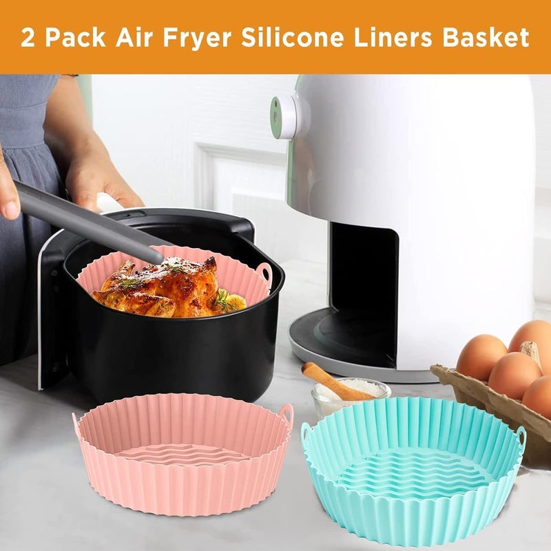 LIJIE Round Silicone RedBlack Air Fryer Basket with Ear Handles MultiColor Nonstick Heat Resistant Oil Brush Spatula  - Image 2