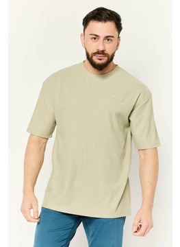 Men Crew Neck Short Sleeve Brand Logo T Shirt, Sage Green