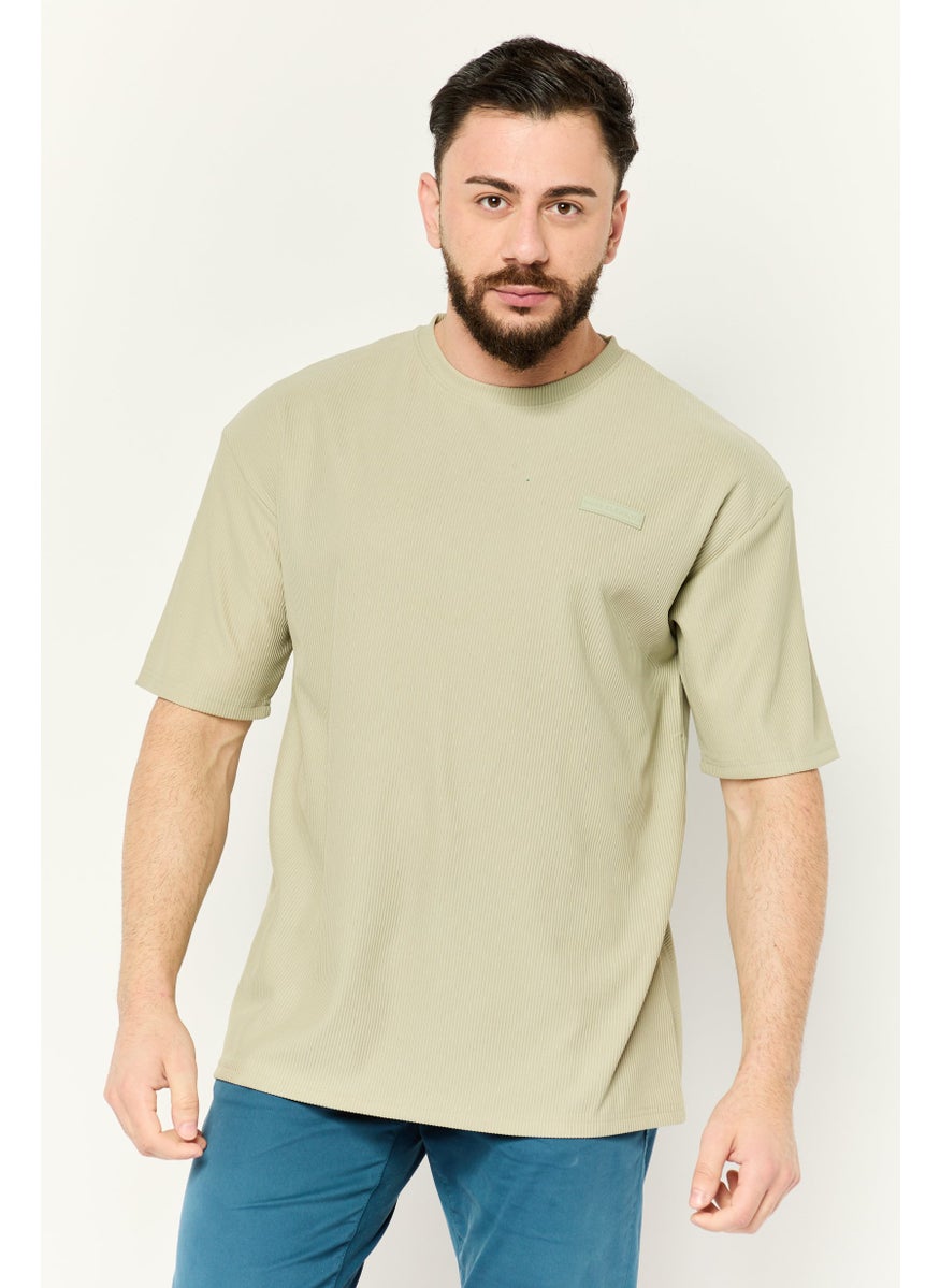 Core Elements - Men Crew Neck Short Sleeve Brand Logo T Shirt, Sage Green - Image 1