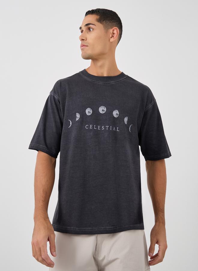 Styli Slogan Print Oversized Crew Neck T-Shirt - Image 1