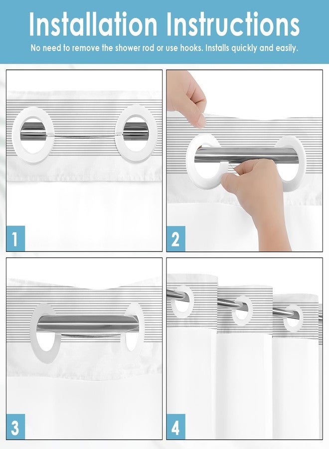 Nesphy ستارة حمام رمادية من نيسفي بدون خطافات مع بطانة قماشية قابلة للتركيب، ستارة حمام عصرية مخططة بنمط بوهيمي بطبقتين مقاومة للماء مع نافذة علوية شفافة وفتحات معدنية، مقاس 71 × 74 بوصة - Image 5