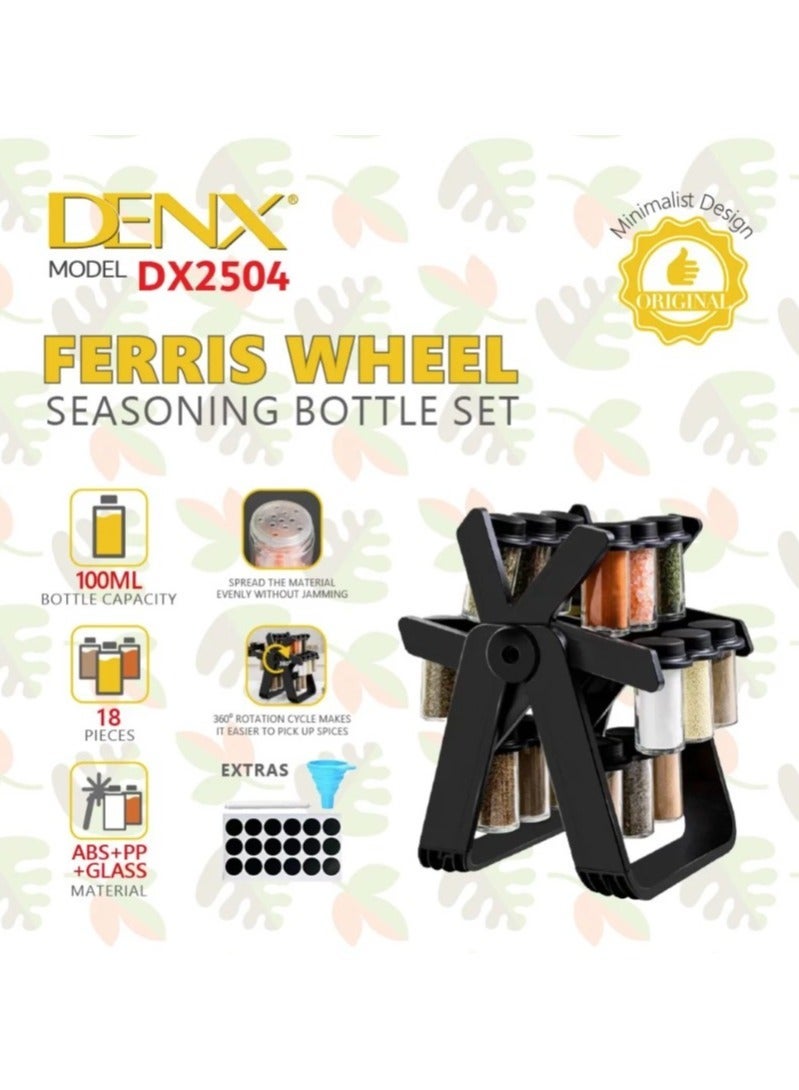 Denx 18-piece spice and seasoning wheel holder, 100ml glass - Image 2