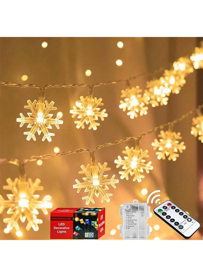 The Bros 80LED 10M Christmas Lights with Remote, Twinkle Snowflake String Lights Battery Operated, 8 Modes Xmas Light Waterproof for Room Decorations Warm White - Image 1