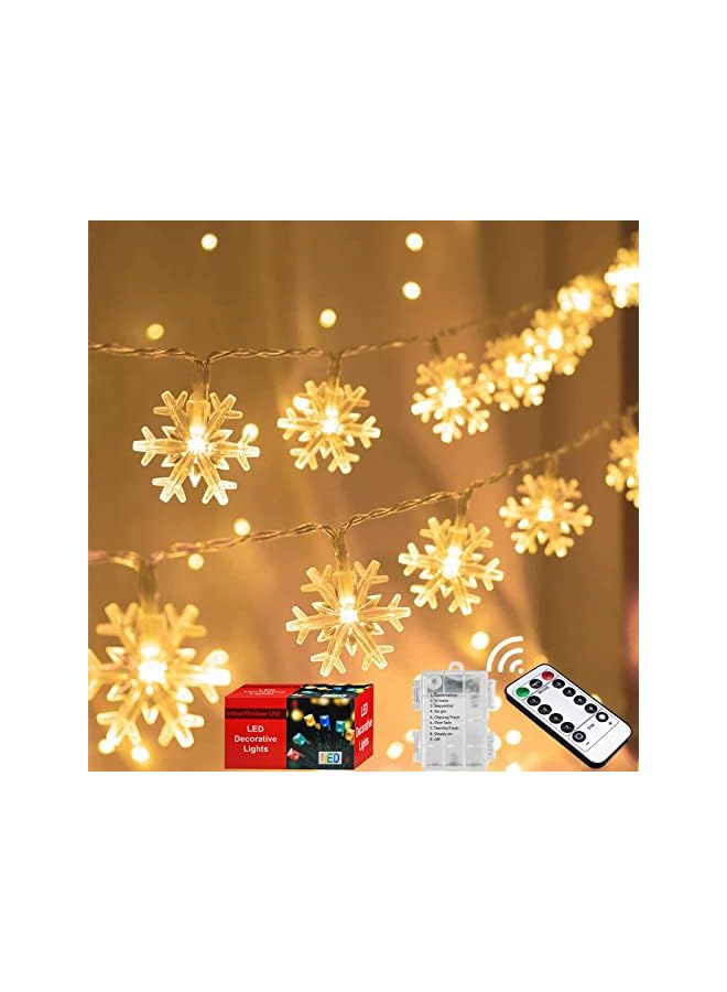 The Bros 80LED 10M Christmas Lights with Remote, Twinkle Snowflake String Lights Battery Operated, 8 Modes Xmas Light Waterproof for Room Decorations Warm White - Image 2