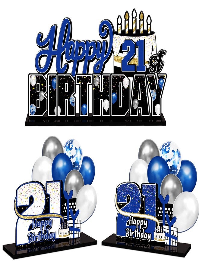 LINGTEER Happy 21st Birthday Blue Acrylic Table Topper Centerpieces Set - Cheers to 21 Years Old Birthday 21st Bday Party Gift Decorations. - Image 1
