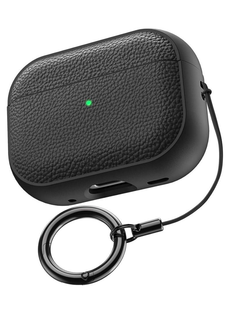 اووكاي حافظة لجهاز AirPods Pro الجيل الثالث، متوافقة مع AirPods Pro الجيل الثالث (2025)، غطاء حماية من السقوط مع سلسلة مفاتيح، جلد صناعي ليتشي، حافظة واقية من الصدمات من مادة TPU (أسود) - Image 1