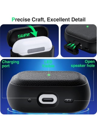 حافظة لجهاز AirPods Pro الجيل الثالث، متوافقة مع AirPods Pro الجيل الثالث (2025)، غطاء حماية من السقوط مع سلسلة مفاتيح، جلد صناعي ليتشي، حافظة واقية من الصدمات من مادة TPU (أسود) - view 2