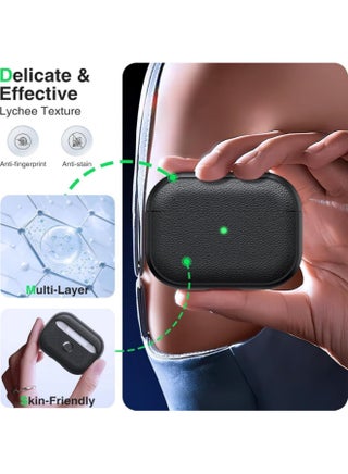 حافظة لجهاز AirPods Pro الجيل الثالث، متوافقة مع AirPods Pro الجيل الثالث (2025)، غطاء حماية من السقوط مع سلسلة مفاتيح، جلد صناعي ليتشي، حافظة واقية من الصدمات من مادة TPU (أسود) - view 3
