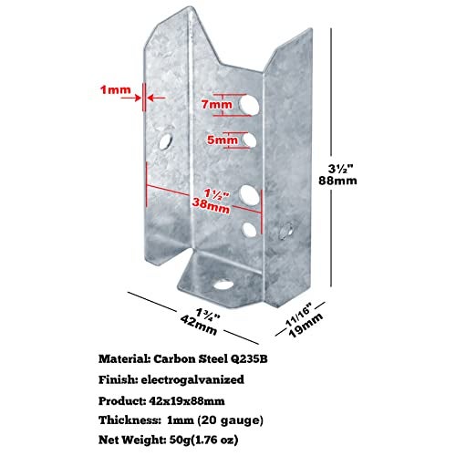 GBGS 20 Pcs 2x4 Fence Bracket,20 Gauge Galvanized Steel,Deck Rail Brace,Silver - Image 2