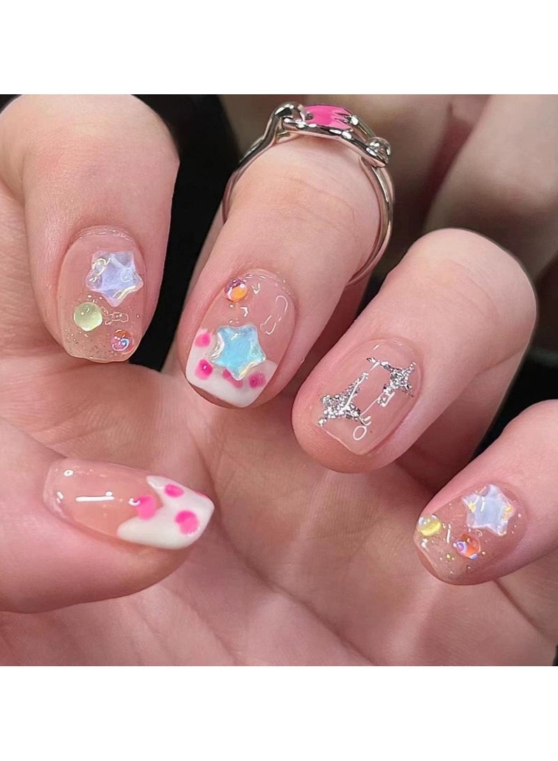 Goolsky Cute Star Jelly Strawberry Press On Nails Handmade Nail Tips Xiaohongshu Style Kawaii Fake Nails  - Image 1