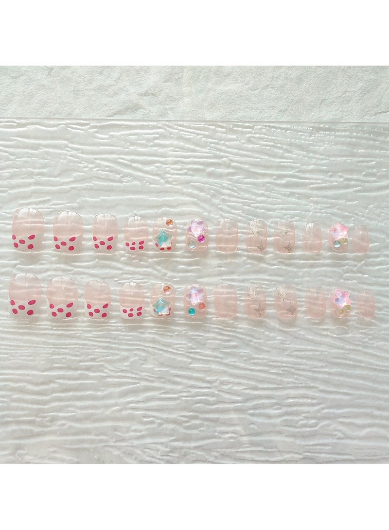 Goolsky Cute Star Jelly Strawberry Press On Nails Handmade Nail Tips Xiaohongshu Style Kawaii Fake Nails  - Image 2