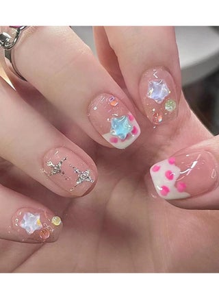 Cute Star Jelly Strawberry Press On Nails – Handmade Nail Tips Xiaohongshu Style Kawaii Fake Nails, Kids/Women - view 3