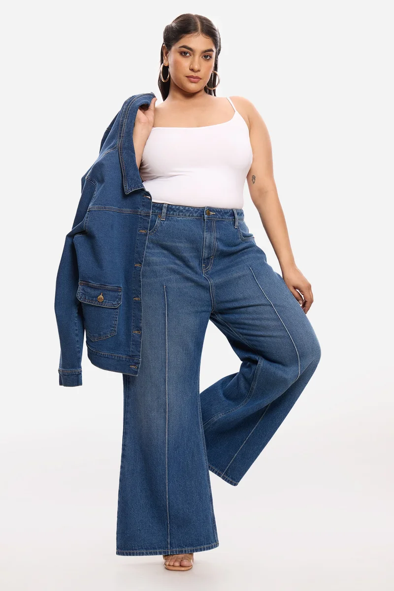 فيرجيو Solid Cotton Denim Bootcut Plus Size Jeans for Women
