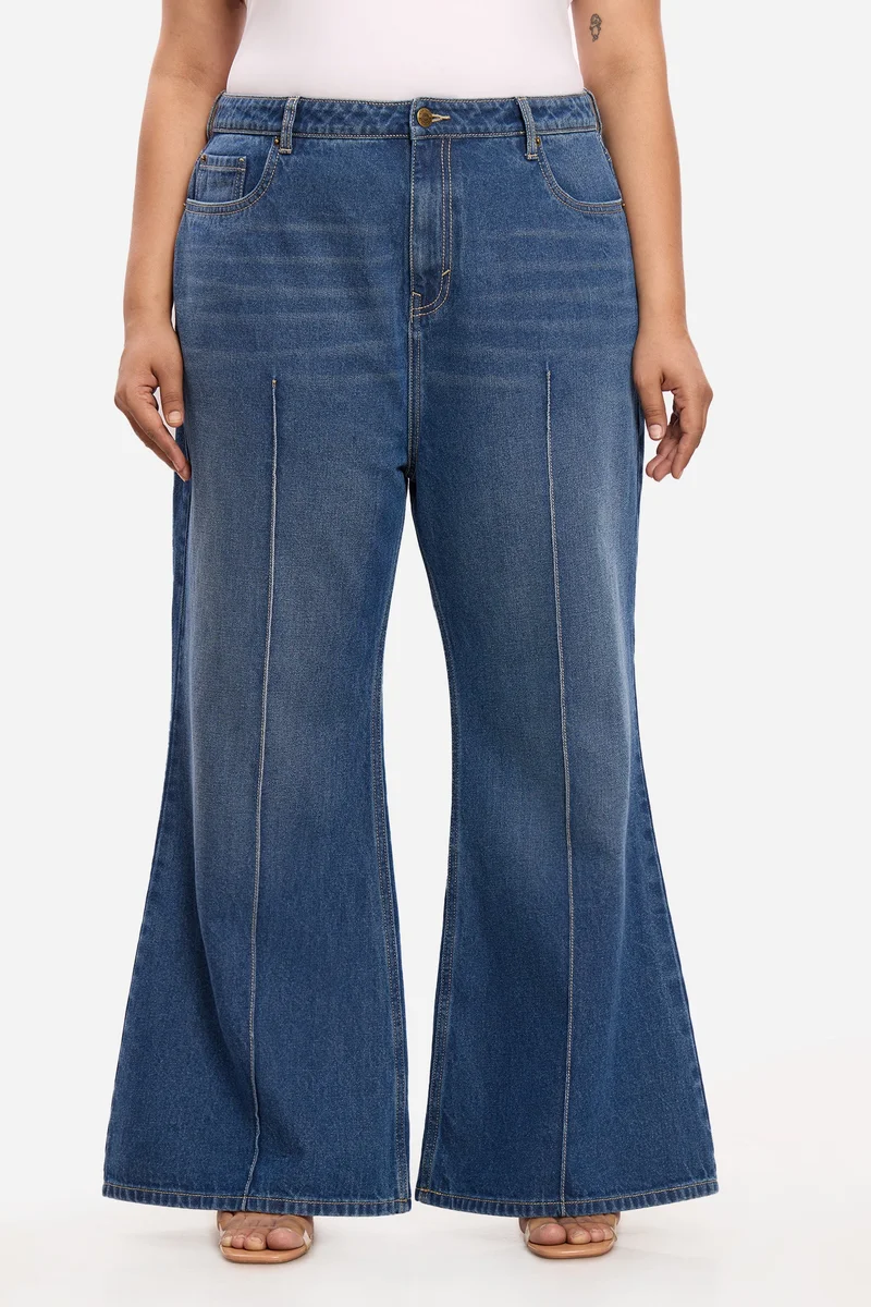 فيرجيو Solid Cotton Denim Bootcut Plus Size Jeans for Women