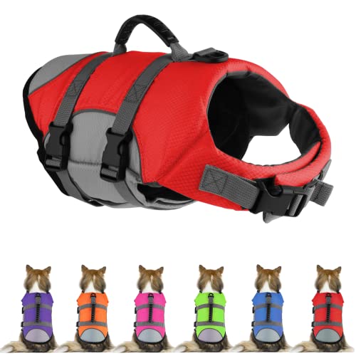 Mklhgty Dog Life Jacket, Reflective Adjustable Dog Life Vest with Rescue Handle for Swimming and Boating, Ripstop Pet Safety Life Preserver for Small, Medium and Large Dogs - Image 1
