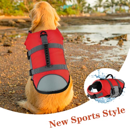 Mklhgty Dog Life Jacket, Reflective Adjustable Dog Life Vest with Rescue Handle for Swimming and Boating, Ripstop Pet Safety Life Preserver for Small, Medium and Large Dogs - Image 2