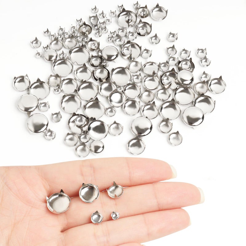 SBYURE 300 Pieces Round Dome Studs 5 Sizes Silver Studs for Clothing Metal Spike Studs for Leather Craft Clothes Belt Bag Shoes Bracelet Dog Collar Accessories DIY - Image 3