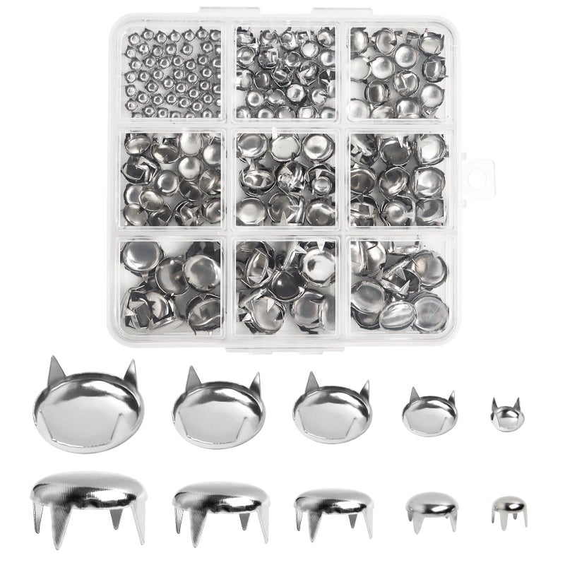 SBYURE 300 Pieces Round Dome Studs 5 Sizes Silver Studs for Clothing Metal Spike Studs for Leather Craft Clothes Belt Bag Shoes Bracelet Dog Collar Accessories DIY - Image 1