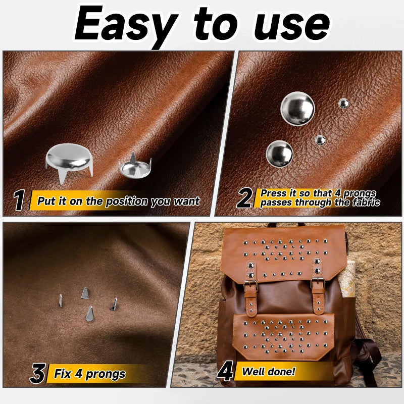 SBYURE 300 Pieces Round Dome Studs 5 Sizes Silver Studs for Clothing Metal Spike Studs for Leather Craft Clothes Belt Bag Shoes Bracelet Dog Collar Accessories DIY - Image 5