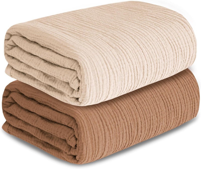 GUNTAIL Muslin Swaddle Blankets for Newborn 2 Pack Breathable Soft Receiving Blanket Large 41 x 41 inches Swaddle Wrap Burping Clothes Essentials Infant Shower Items Beige  Coffee - Image 1