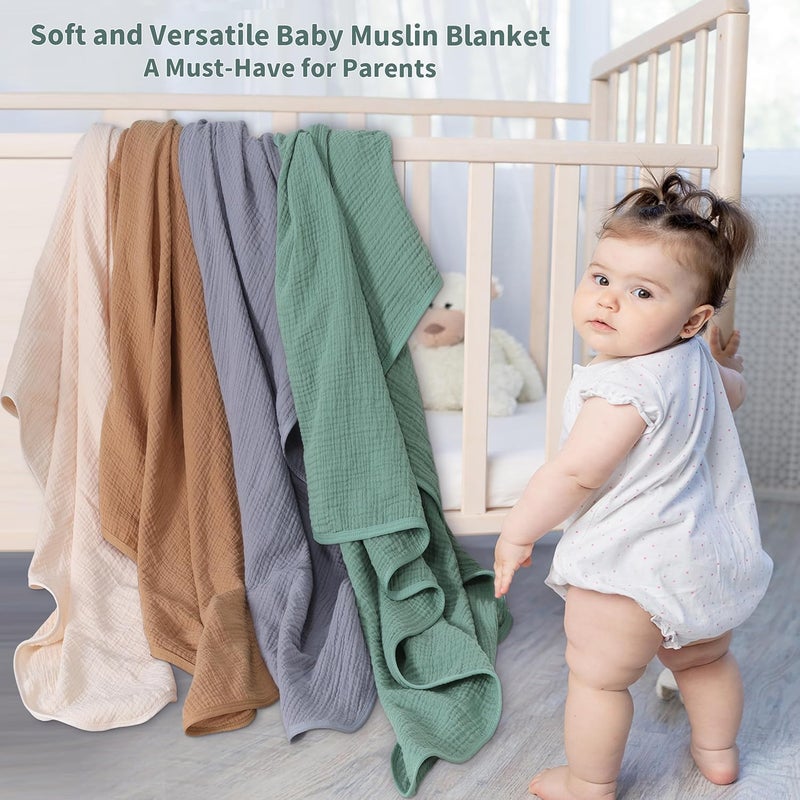 GUNTAIL Muslin Swaddle Blankets for Newborn 2 Pack Breathable Soft Receiving Blanket Large 41 x 41 inches Swaddle Wrap Burping Clothes Essentials Infant Shower Items Beige  Coffee - Image 3