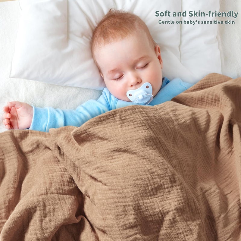 GUNTAIL Muslin Swaddle Blankets for Newborn 2 Pack Breathable Soft Receiving Blanket Large 41 x 41 inches Swaddle Wrap Burping Clothes Essentials Infant Shower Items Beige  Coffee - Image 4